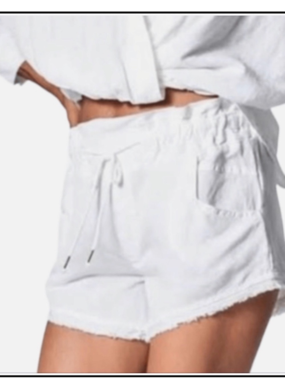 YFB White Paperbag Waist Linen Shorts with Drawstring